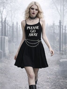 Rare Goth Punk Killstar 'Please Go Away' Spaghetti Strap Mini Dress